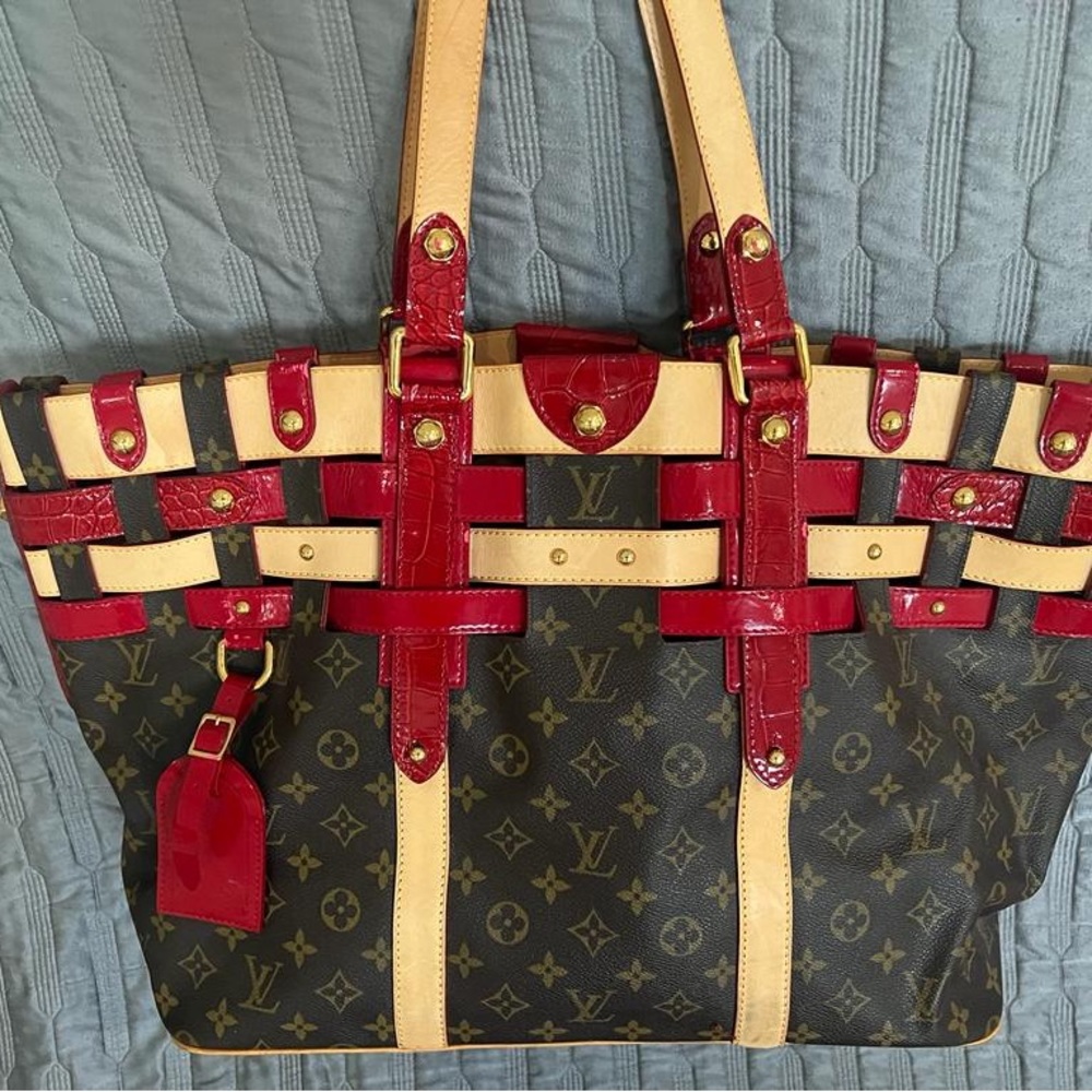 Luis Vuitton Tote Bag with Red Accents